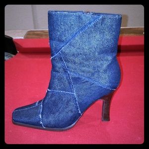 Mid-calf denim boots